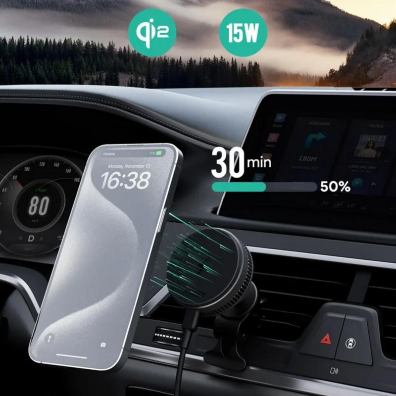 Samochodowy uchwyt do telefonu, magnetyczna ładowarka bezprzewodowa 15W Aukey z logo VAM09-03 - 5