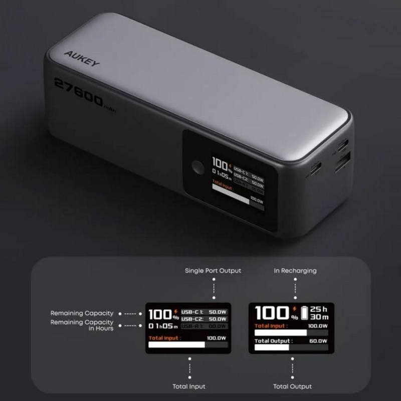 Power bank 27600 mAh, 140 W, Aukey z logo VAM15-32 - 3