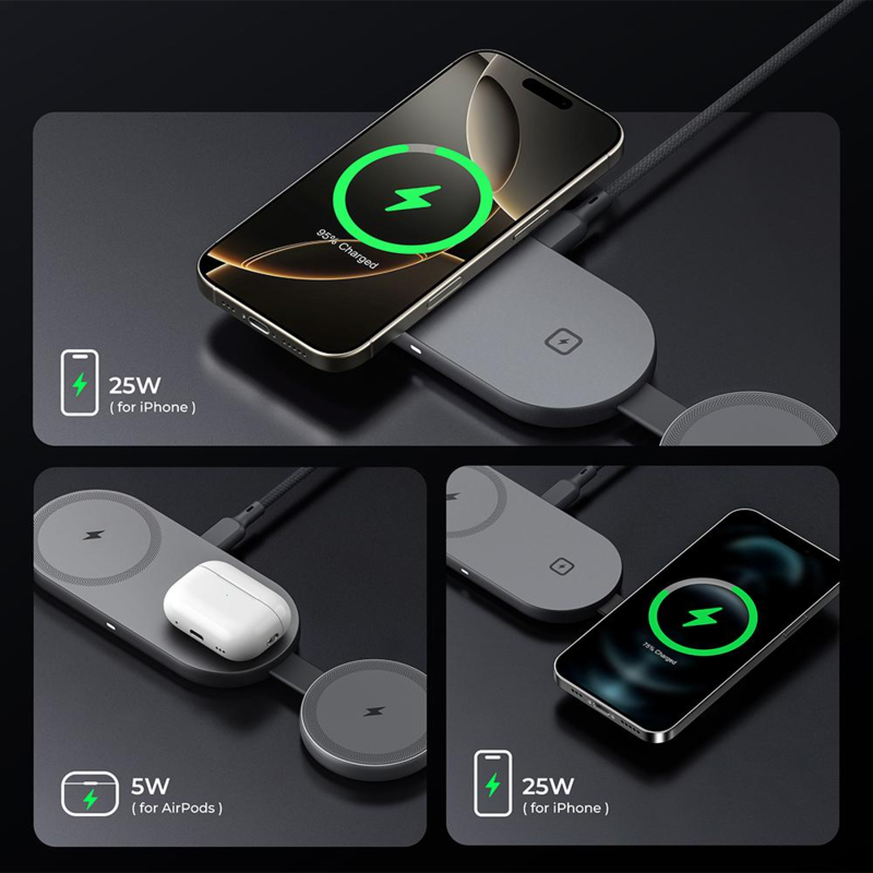 Ładowarka bezprzewodowa 3 w 1 25W Aukey z logo VAM17-15 - 1