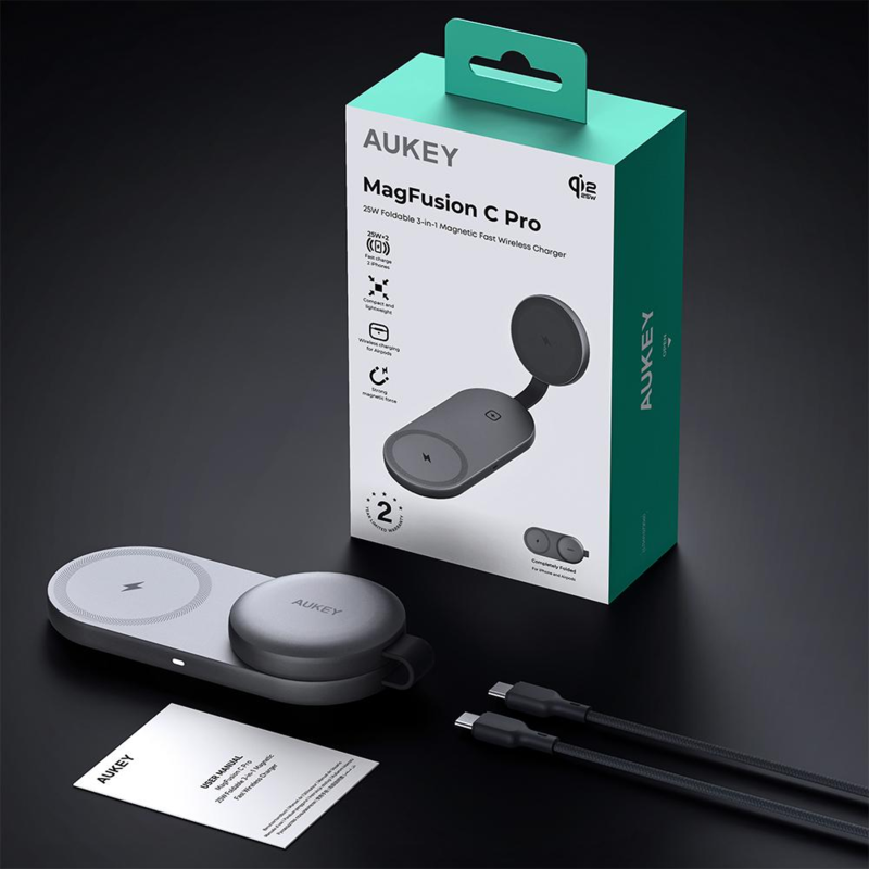 Ładowarka bezprzewodowa 3 w 1 25W Aukey z logo VAM17-15 - 8